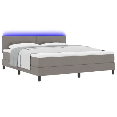 vidaXL Box Spring postelja z vzmetnico in LED osvetlitvijo, taupe 180x200 cm, blago