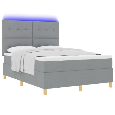 vidaXL Box Spring Postelja z Mattresom in LED Svetlobo Siva 140x190 cm Tkanina
