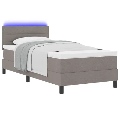 vidaXL Box Spring Postelja z Mattresom in LED Taupe 90x190 cm Tkanina