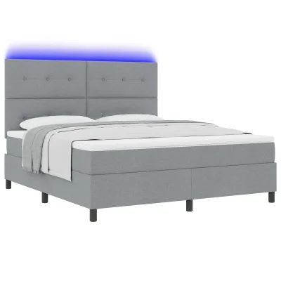 vidaXL Boxspring postelja z vzmetnico & LED svetlobo Svetlo siva 180x200 cm Tkanina