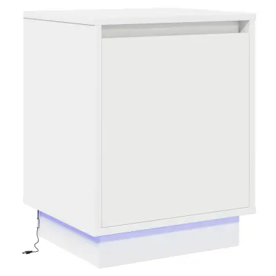 vidaXL Nočna omarica z LED lučmi bela 39x34,5x50 cm