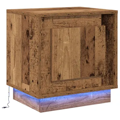 vidaXL Nočna omarica z LED lučmi Staro les 44x34,5x45 cm