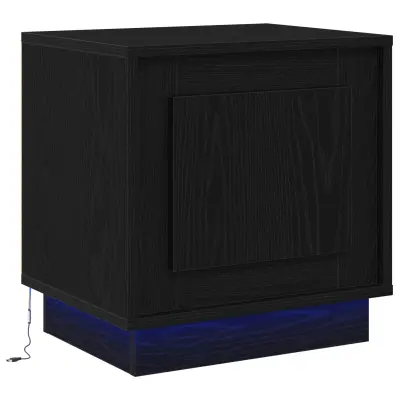 vidaXL Nočna omarica z LED lučkami Črna hrast 44x34,5x45 cm