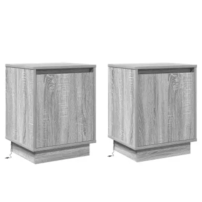 vidaXL Nočne omarice z LED svetilkami 2 kosa Siva Sonoma 39x34,5x50 cm