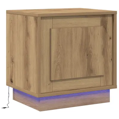 vidaXL Nočna omarica z LED lučmi, umetni hrast, 44x34,5x45 cm