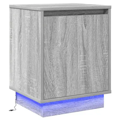 vidaXL Nočna omarica z LED lučmi Siva Sonoma 39x34,5x50 cm