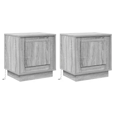 vidaXL Nočne omarice z LED lučkami 2 kosa Siva Sonoma 44x34,5x45 cm
