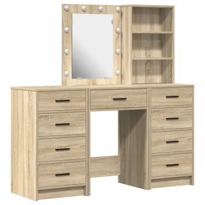 vidaXL 3-delni set toaletnih miz s LED osvetlitvijo iz sonoma hrasta in inženirskega lesa