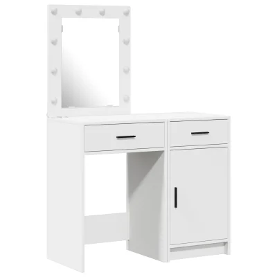 vidaXL 2-delni set toalet z LED in belim inženirskim lesom
