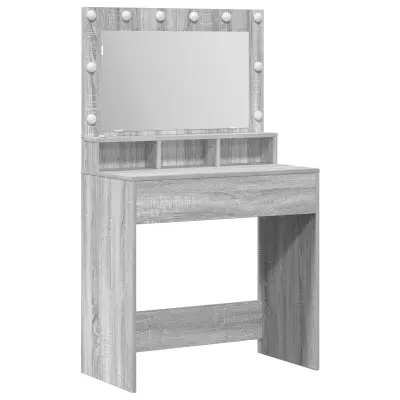 vidaXL Miza za ličenje z LED lučmi Siva Sonoma 79x41x135 cm