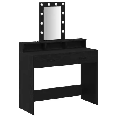 vidaXL Ličilna miza z LED lučkami, črna hrast, 100x41x140 cm