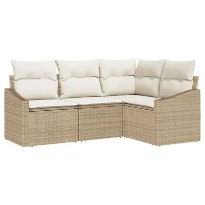 vidaXL 4-delni vrtninski jedilni set z blazinami bež barve iz poly rattan