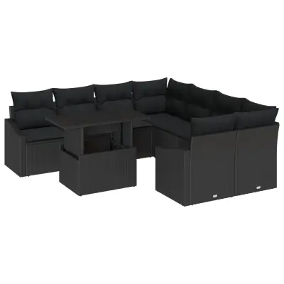 vidaXL 9-delni vrtni sedežni set z blazinami črne barve iz poly ratana