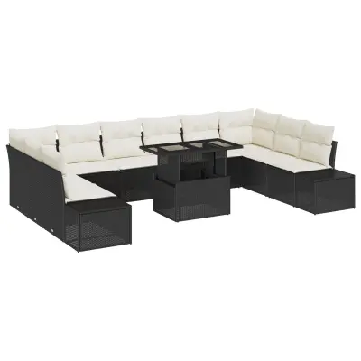 vidaXL 11-delna vrtna sofa set z blazinami črna poli ratan