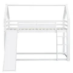 Pogradna postelja Cabane z drsnikom in lestvijo - 90x200 cm - okvir iz masivnega bora - bela