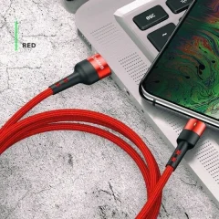 USAMS PLETENI KABEL U26 ZA LIGHTNING 1M 2A HITRO POLNJENJE ZA IPHONE RDEČ