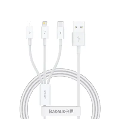 KABEL BASEUS SUPERIOR SERIES USB-A - USB-C / LIGHTNING / MICRO USB 3.5A 0.5M - BIAŁY