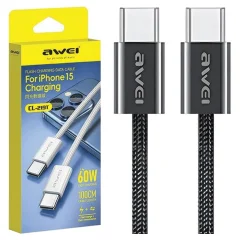 AWEI CL-219T KABEL USB-C NA USB-C 60W ČRN/ČRN ZA IPHONE 15