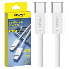 AWEI USB-C NA USB-C KABEL 60W BEL OVITEK ZA TELEFON IPHONE 15