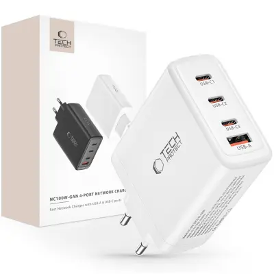 TECH-PROTECT NC100W-GAN 4-PORTNI OMREŽNI POLNILEC PD100W QC3.0 BEL