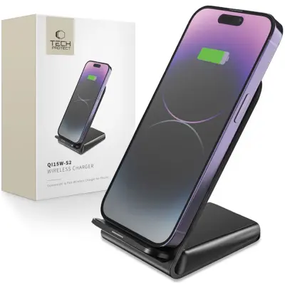 TECH-PROTECT QI15W-S2 BREZŽIČNI POLNILEC 15W ZA TELEFONE ČRN