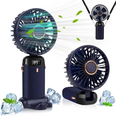 Prenosni Ročni Ventilator Z Digitalnim Zaslonom (Moder), Primeren Za Notranjo In Zunanjo Uporabo
