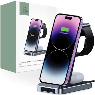 TECH-PROTECT QI15W-A26 3V1 BREZŽIČNI POLNILEC ZA TELEFONE CASE BLACK