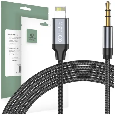 TECH-PROTECT ULTRABOOST LIGHTNING KABEL NA AUX 3,5MM 100CM ČRN