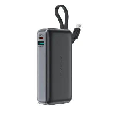 ACEFAST POWERBANK M7-10000 PD30W Z VGRAJENIM TELEFONSKIM KABLOM, ČRNA