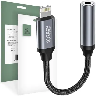 TECH-PROTECT LIGHTNING ADAPTER ZA MINI JACK 3,5 MM ČRN KABEL