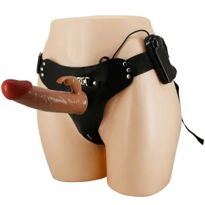 PRETTY LOVE - MARION HARNESS UNIVERZALNE NOGAVICE Z VIBRIRAJOČIM DILDO 19 CM RJAVE