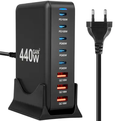 268 W GaN polnilnik - 3A+5C vrata (črna, skladno z EU)