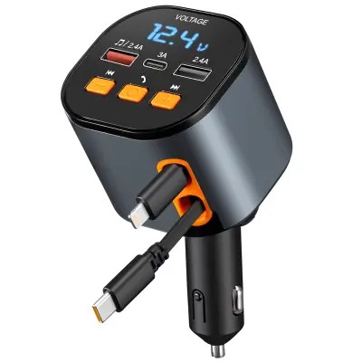Večnamenski Bluetooth Usb Avtomobilski Polnilnik Pd30W Bliskovno Polnjenje - Z Izvlečnim Kablom