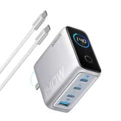 ANKER 140W, 4 vhodi, PD 3.1 srebrn polnilnik + USB-C kabel
