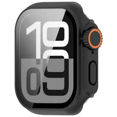 Zaščitni ovitek za Apple Watch - trda plastika in kaljeno steklo Black 46 mm