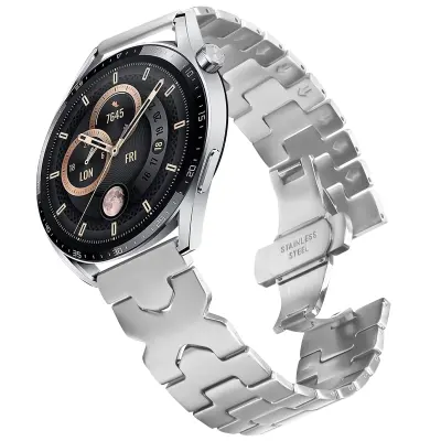 22 mm pašček iz nerjavečega jekla z zaponko metuljček za Samsung Galaxy Watch, serija Huawei Silver