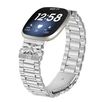 Iskriv pas za Fitbit Versa 3/4 z metuljem in tremi okrasnimi kamni Silver
