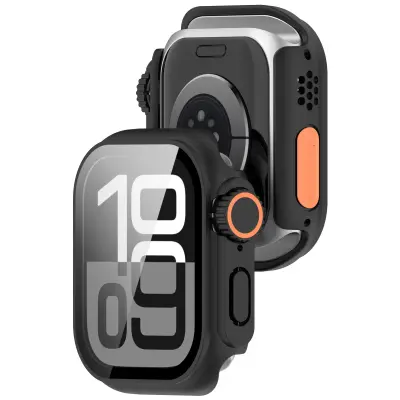 Zaščitni ovitek za Apple Watch - trda plastika in kaljeno steklo Black 41 mm