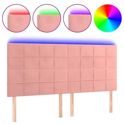 LED posteljno vzglavje - Vzglavna omarica roza 180x5x118/128 cm žamet