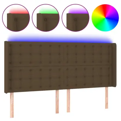 LED posteljno vzglavje - Vzglavna omarica temno rjavo 163x16x118/128 cm blago