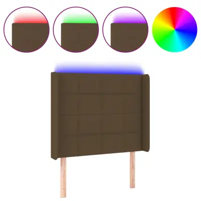 LED posteljno vzglavje - Vzglavna omarica temno rjavo 83x16x118/128 cm blago