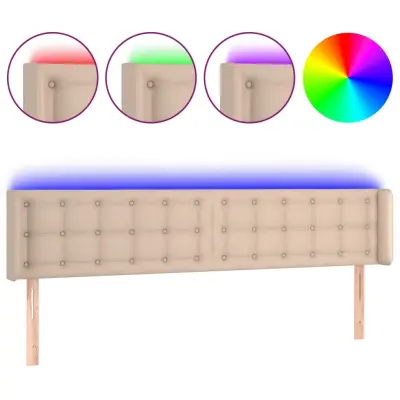 LED posteljno vzglavje - Vzglavna omarica kapučino 163x16x78/88 cm umetno usnje