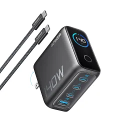 ANKER 140W, 4 vhodi, PD 3.1 temno siv polnilnik + USB-C kabel