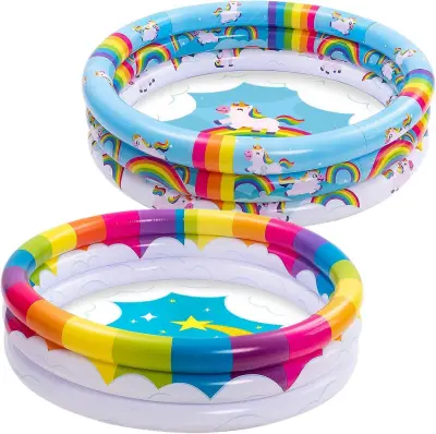 Napihljiv otroški bazen, 2 paketa 47'' Rainbow Unicorn otroški bazen s tremi obroči za otroke, vodni bazen za poletno zabavo za starost 3+