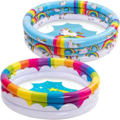 Napihljiv otroški bazen, 2 paketa 47'' Rainbow Unicorn otroški bazen s tremi obroči za otroke, vodni bazen za poletno zabavo za starost 3+