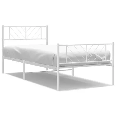 Kovinski Postelja za odrasle - Posteljni Okvir z vzglavjem in vznožjem bel 100x200 cm