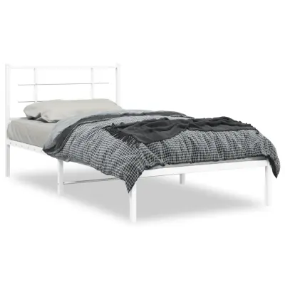 Kovinski Postelja za odrasle - Posteljni Okvir z vzglavjem bel 100x200 cm