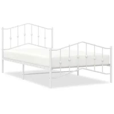 Kovinski Postelja za odrasle - Posteljni Okvir z vzglavjem in vznožjem bel 100x200 cm