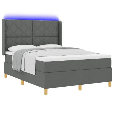 vidaXL Box Spring Bed z ležiščem & LED temno siva 140x200 cm tkanine