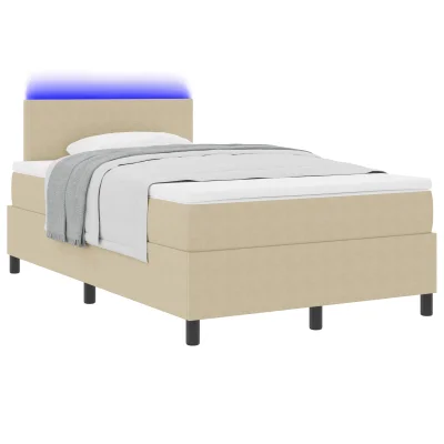 vidaXL Box Spring Postelja z Vzmetnico & LED Lučko Bež 120x200 cm Žametna Tkanina